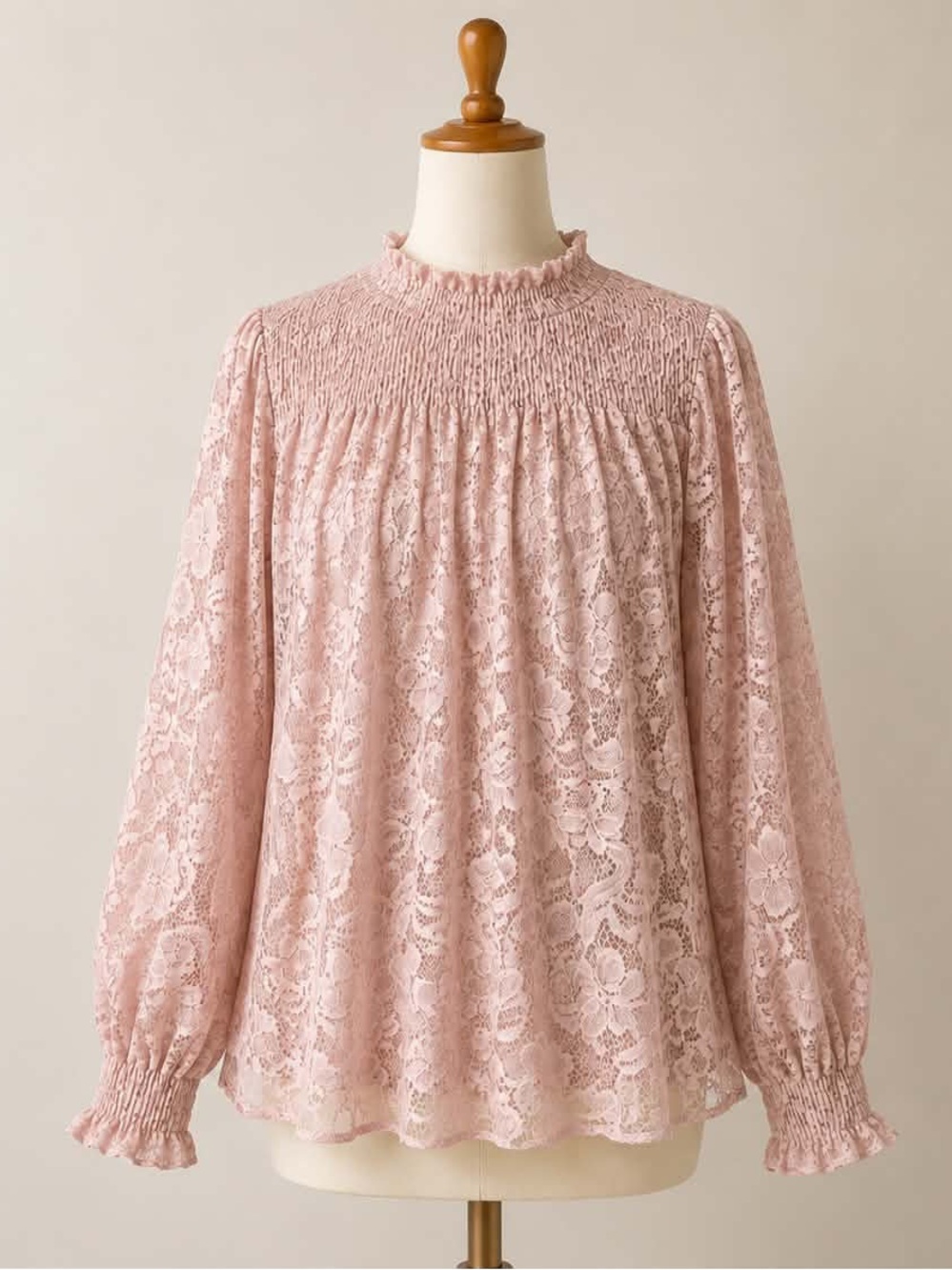 SALE 4/$20 Smocked Lace Long-Sleeve Top in Blush Pink